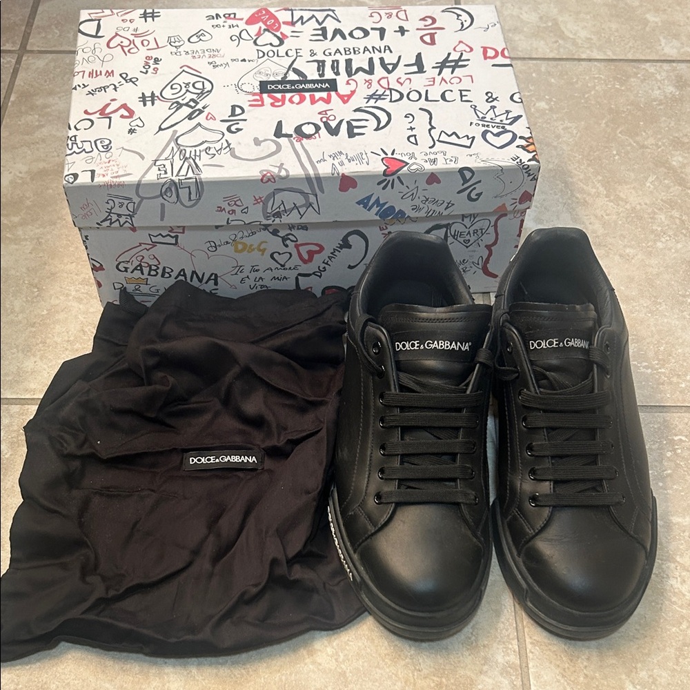 Dolce & Gabbana Men's Classic Black Sneakers Bassa Vit Nappato Size 9.5